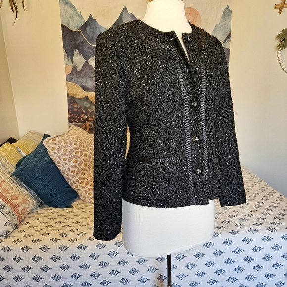 Covington Tweed Blazer Black Metallic Career Jacket Size S Workwear Lined Chic - Picture 5 of 12